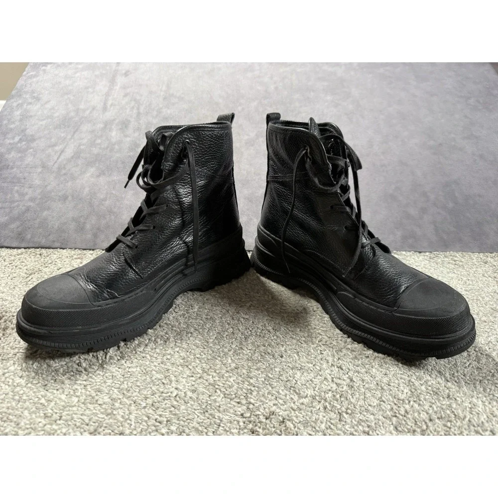 AllSaints Black Leather Combat Boots Platform Lug Sole Mens Black